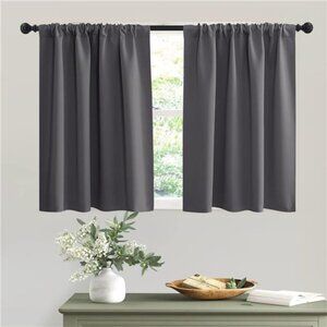 Short Curtains Gray Half Window Curtains for Bedroom, Privacy Curtain Tiers